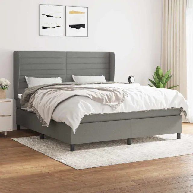 vidaXL Boxspring met matras stof donkergrijs 160x200 cm grijs