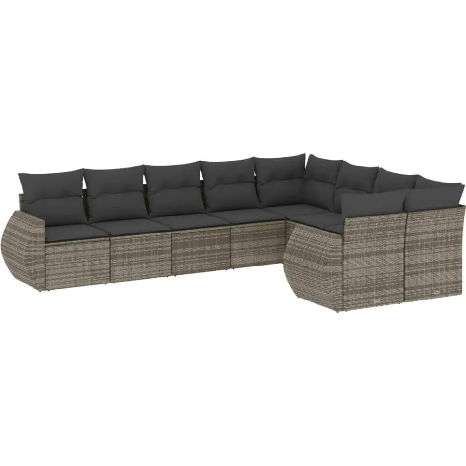 vidaXL 9-delige Loungeset met kussens poly rattan grijs, foto 3
