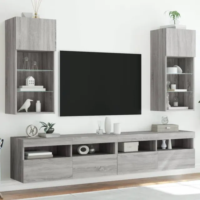 vidaXL Tv-meubels met LED-verlichting 2 st 40,5x30x80 cm grijs sonoma, foto 2