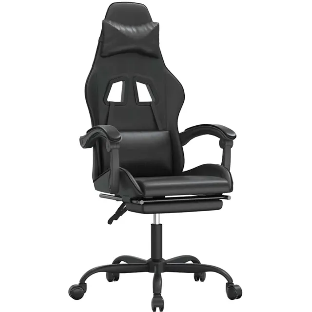vidaXL Gamestoel - met - voetensteun - kunstleer - zwart