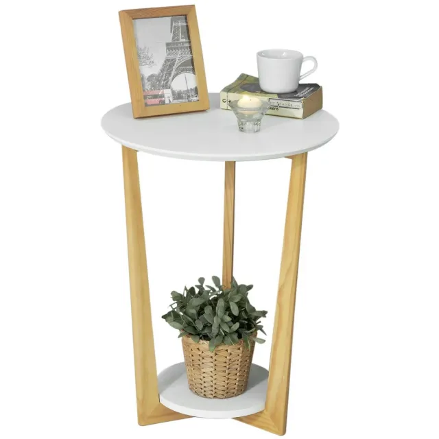 Nyoz bijzettafel met 2 planken - Salontafel - Side Table - Nachtkastje - Wit en natuurlijk - Draagvermogen 15 kg - 45 x 45 x 60 cm