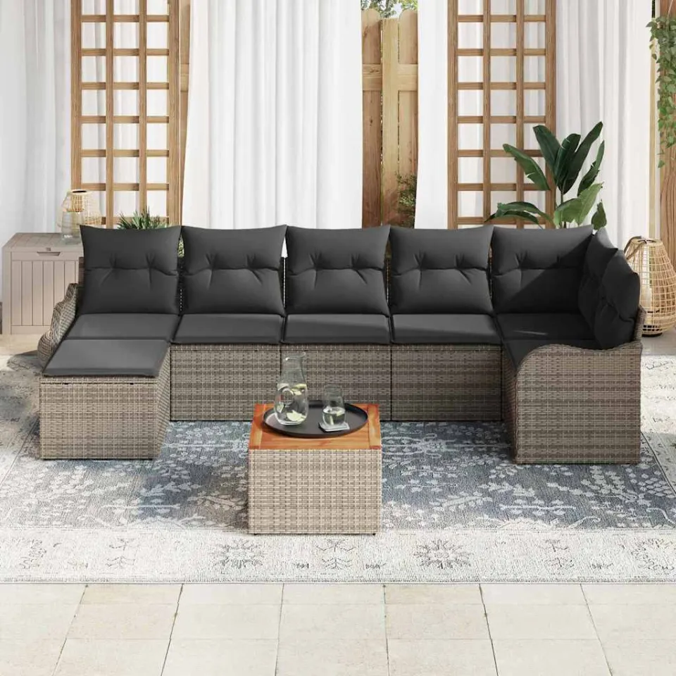 vidaXL Tuinbankenset 8 st Grijs poly rattan, foto 3