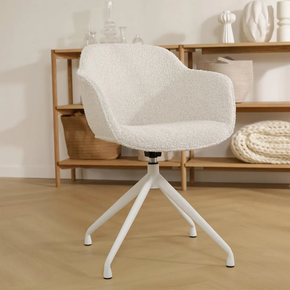 Nolon Nola-Mare draaibare eetkamerstoel bouclé beige - wit onderstel, foto 2