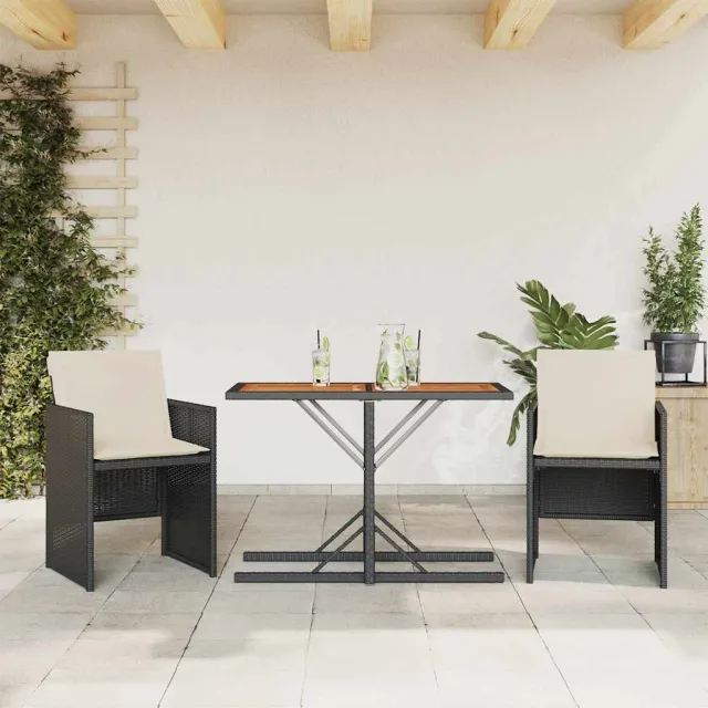 vidaXL 3-delige Bistroset met kussens poly rattan zwart, foto 2