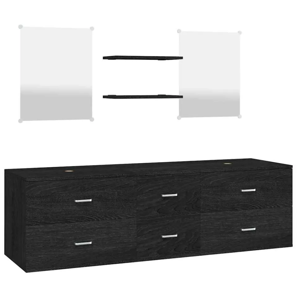 vidaXL 5-delige Badkamermeubelset bewerkt hout zwart, foto 3