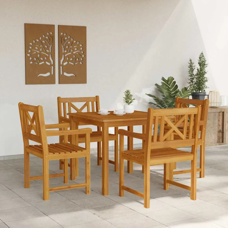 vidaXL Tuin eettafelset 5 st Bruin Massief acaciahout, foto 4