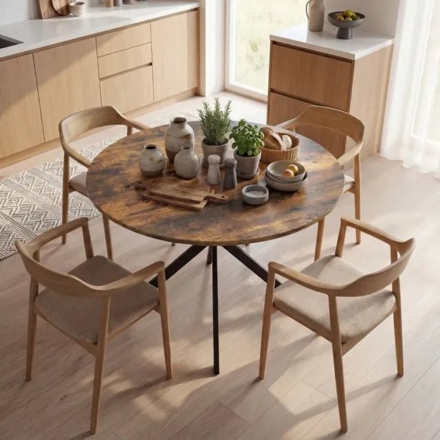 MODFU Ronde Eettafel - X-Poot - Industrieel - Hout - Rustiek Bruin - Ø100 Cm