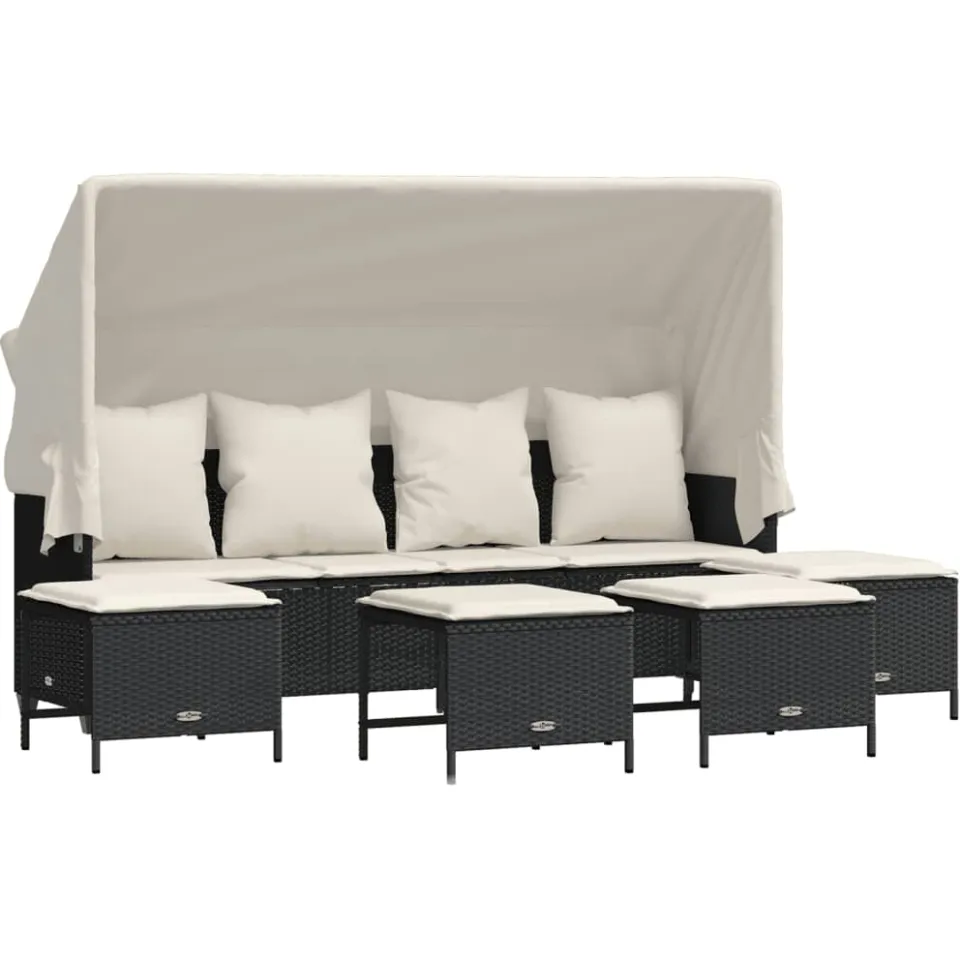 vidaXL 5-delige Loungeset met kussens poly rattan zwart, foto 3