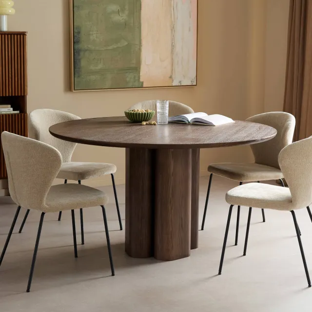 NOUS Living ronde houten eettafel Hexan Ø140 cm - donkerbruin, foto 2