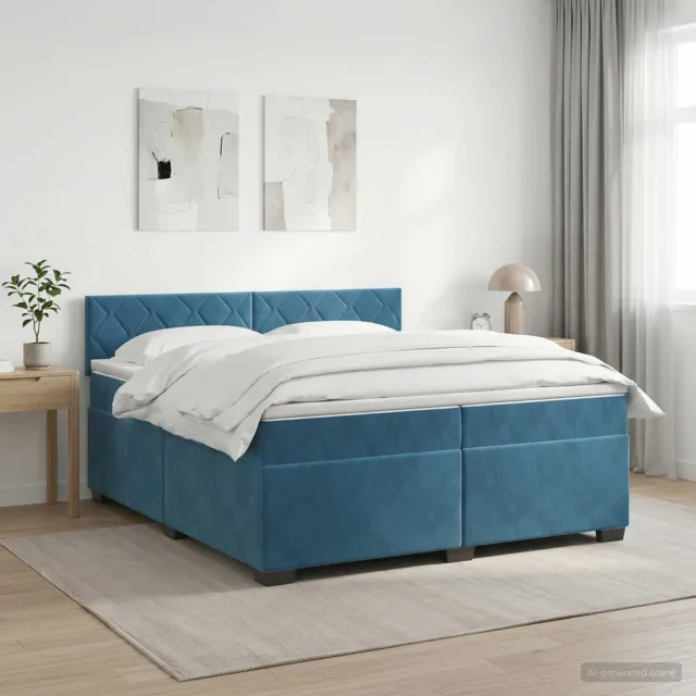 vidaXL Boxspringbed met matras Donkerblauw 200 x 200 cm Fluweel