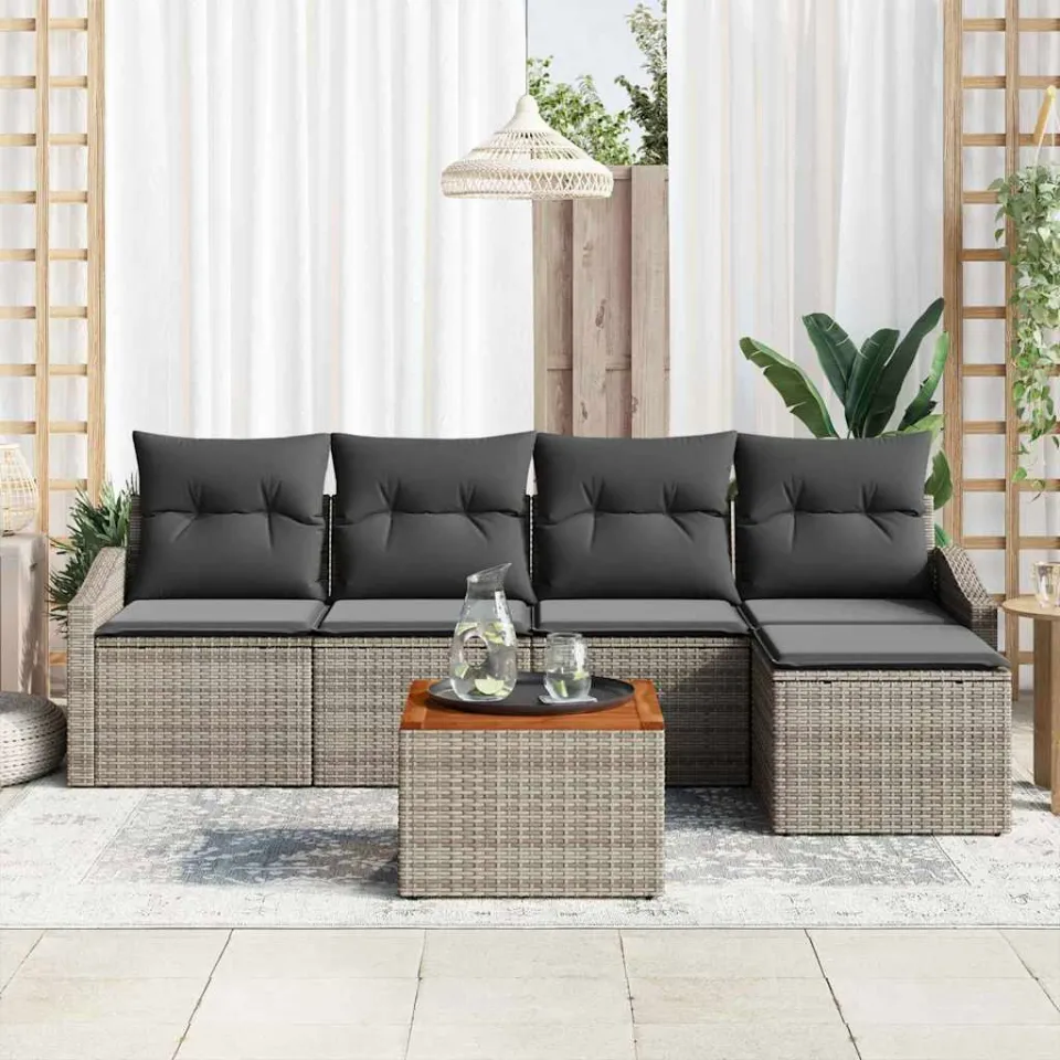 vidaXL Tuinbankenset 6 st Grijs poly rattan, foto 3