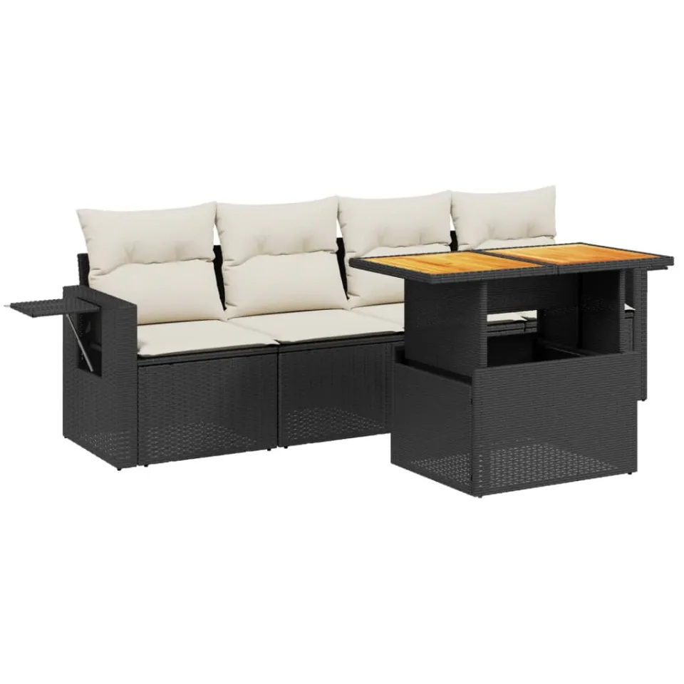 vidaXL 5-delige Loungeset met kussens poly rattan zwart