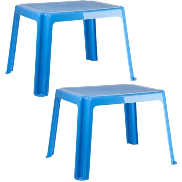PLASTICFORTE 2x stuks kunststof kindertafels blauw 55 x 66 x 43 cm - Kindertafel buiten - Bijzettafel