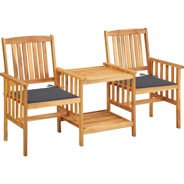 vidaXL Tuinstoelen met tafeltje en kussens massief acaciahout Anthraciet