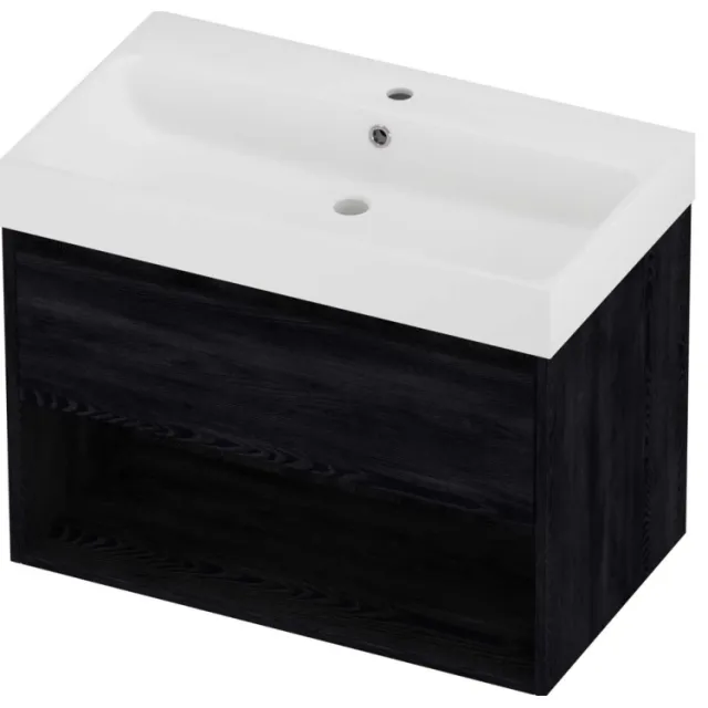 Proline Podium Badmeubelset Polystone Loft 1 Kraangat Met Schap 80x46x62 cm Mat White Black Oak Eiken