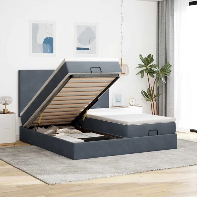 vidaXL Ottoman bed met matrassen en LED's 160x200cm fluweel grijs