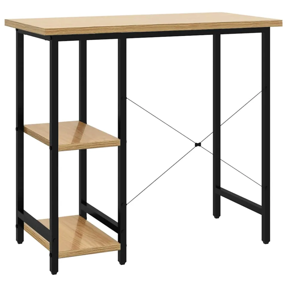 vidaXL Computerbureau 80x40x72 cm MDF metaal zwart lichteikenkleurig, foto 4