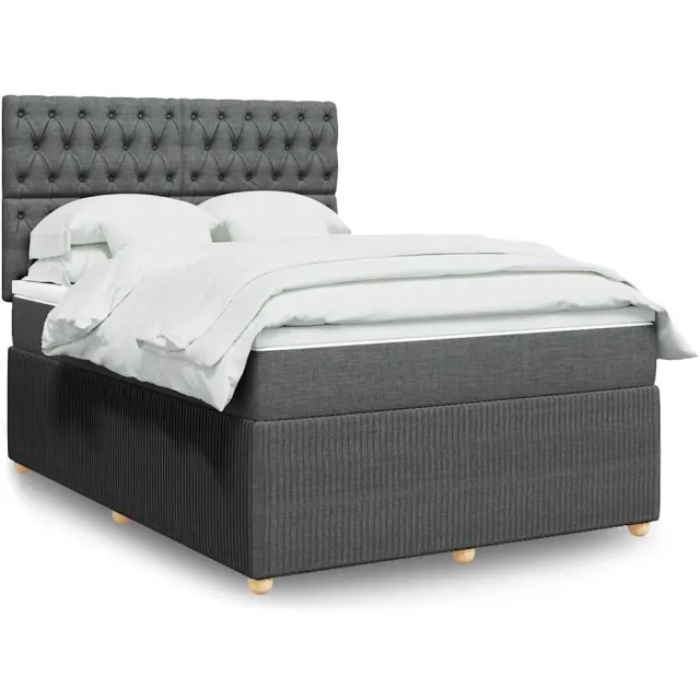 vidaXL Boxspring met matras stof donkergrijs 140x190 cm grijs