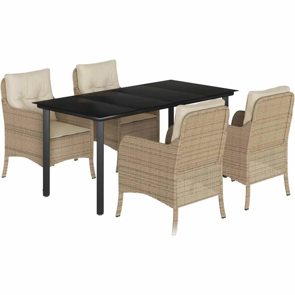 vidaXL 5-delige Tuinset met kussens poly rattan beige, foto 3