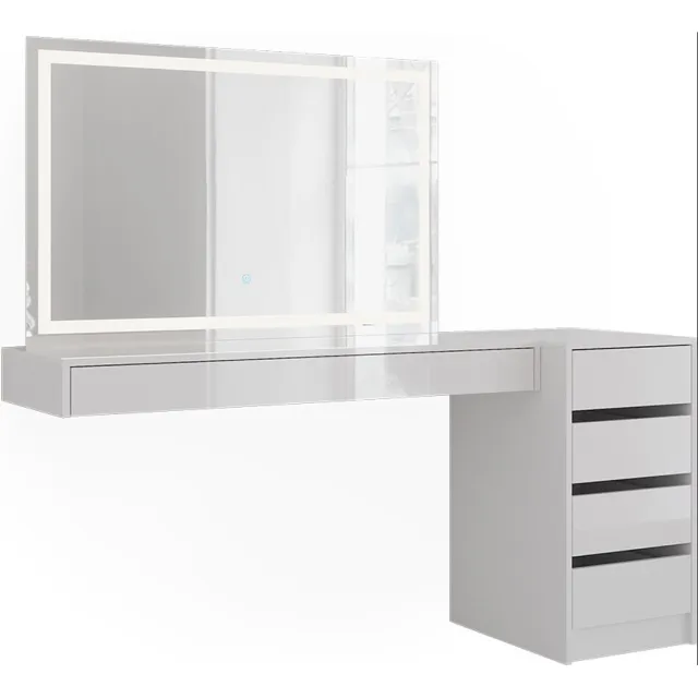 Vicco Kaptafel met licht Sherry, Wit, 160.2 cm met LED-spiegel en ladekast