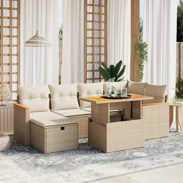 vidaXL 7-delige Loungeset met kussens poly rattan beige, foto 2
