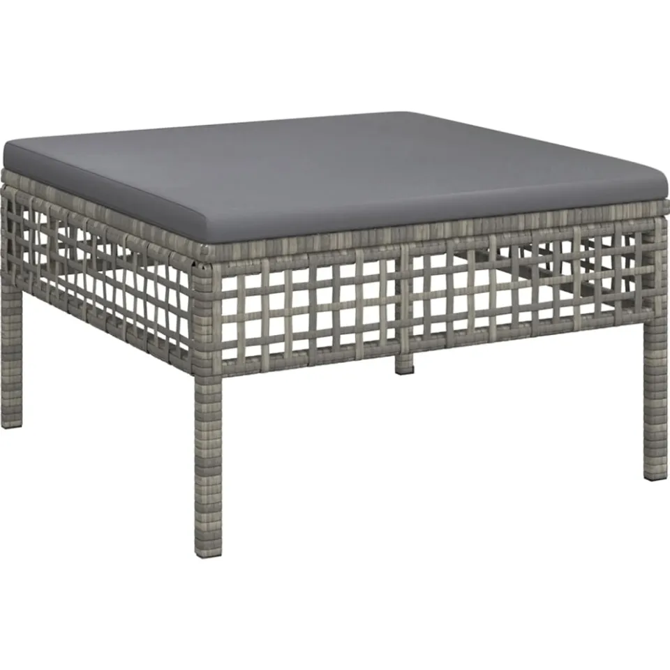 vidaXL Tuinvoetenbank met kussen poly rattan grijs, foto 3