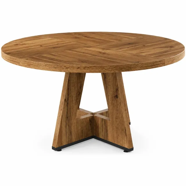 ITRONIQ Eettafel Rond 120 CM - Industriële Ronde Tafel Voor 4 tot 6 Personen - MDF Houtlook - Rustiek Bruin Met Metalen Onderstel