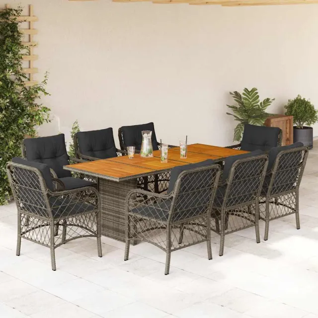 vidaXL 9-delige Tuinset met kussens poly rattan grijs, foto 2