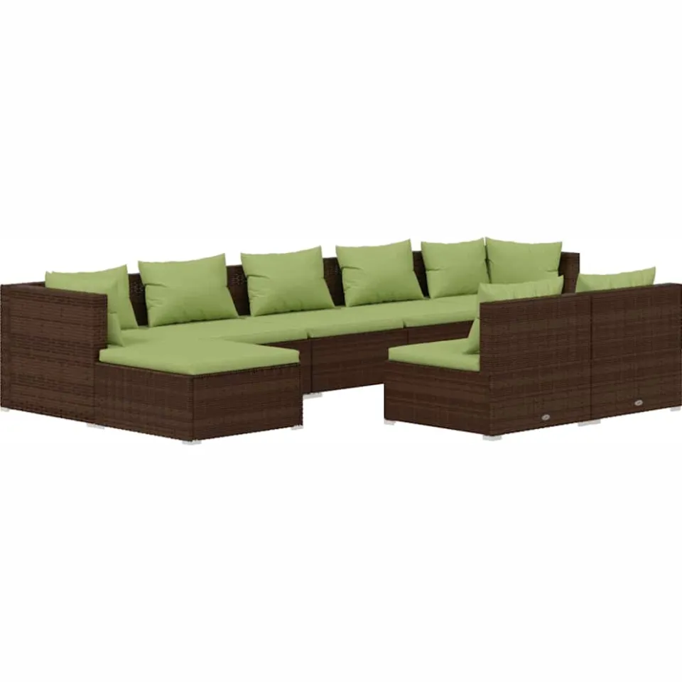 vidaXL 9-delige Loungeset met kussens poly rattan bruin, foto 3
