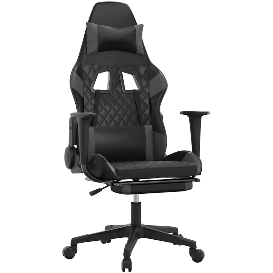 vidaXL Gamestoel met voetensteun kunstleer zwart en grijs, foto 3