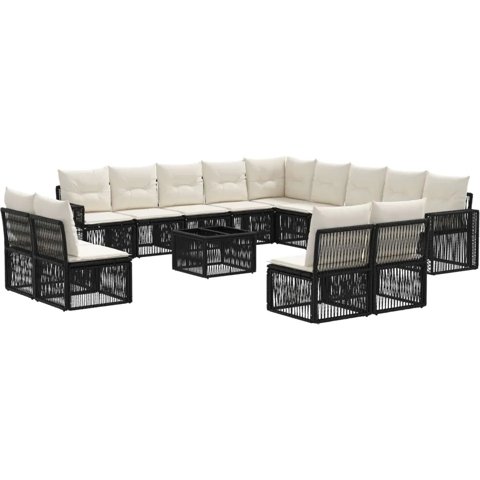vidaXL Tuinbankenset 14 st 13-zits Zwart en Cream Wit poly rattan, foto 3