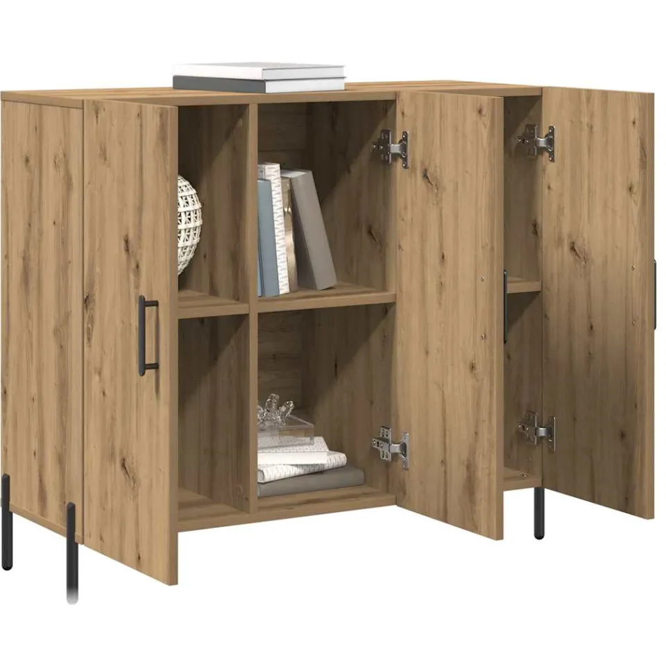 vidaXL Dressoir Artisan Eiken 90 x 34 x 80 cm Bewerkt hout Bruin
