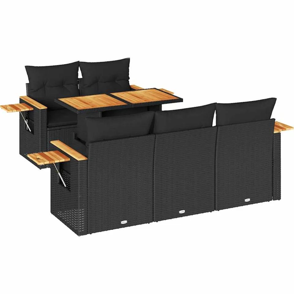 vidaXL 6-delige Loungeset met kussens poly rattan acacia zwart, foto 3