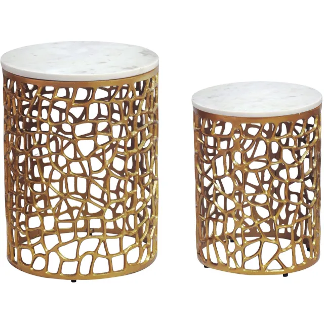 Cosmo Casa Bijzettafels - Set van 2 - Marmer - Aluminium onderstel - 39 x 39 x 53 cm Zie omschrijving