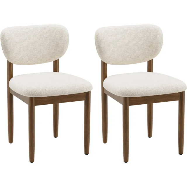 COLAMY Eetkamerstoelen Set van 2 – Chenille – Houten Poten – Ergonomische Rugleuning – Beige