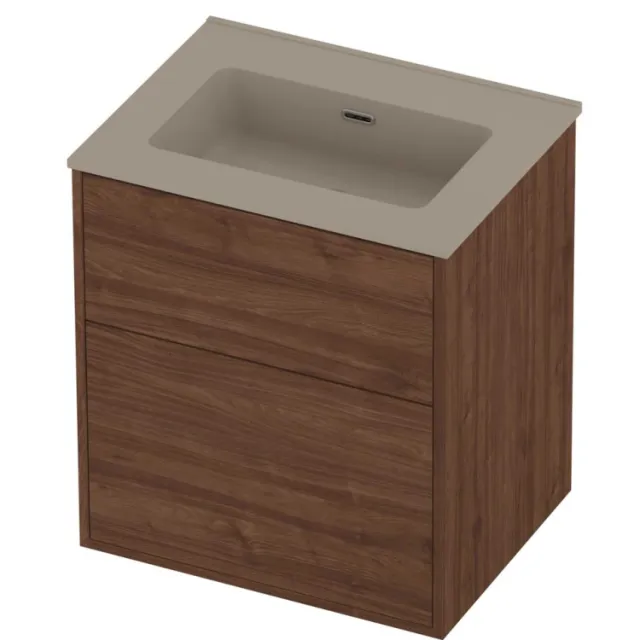 Proline Tribute Badmeubelset Porselein 2 Laden 60x46x67 cm Mat Crème Cotton Indian Walnut Houtlook