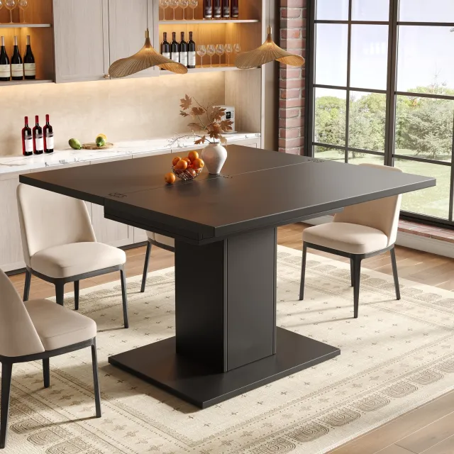 STILVORA Eettafel - Uitschuifbaar en Opklapbaar Met Verborgen Opbergruimte - Voor Keuken en Eetkamer - MDF - Zwart - 60-120 x 120 x 75,1 cm