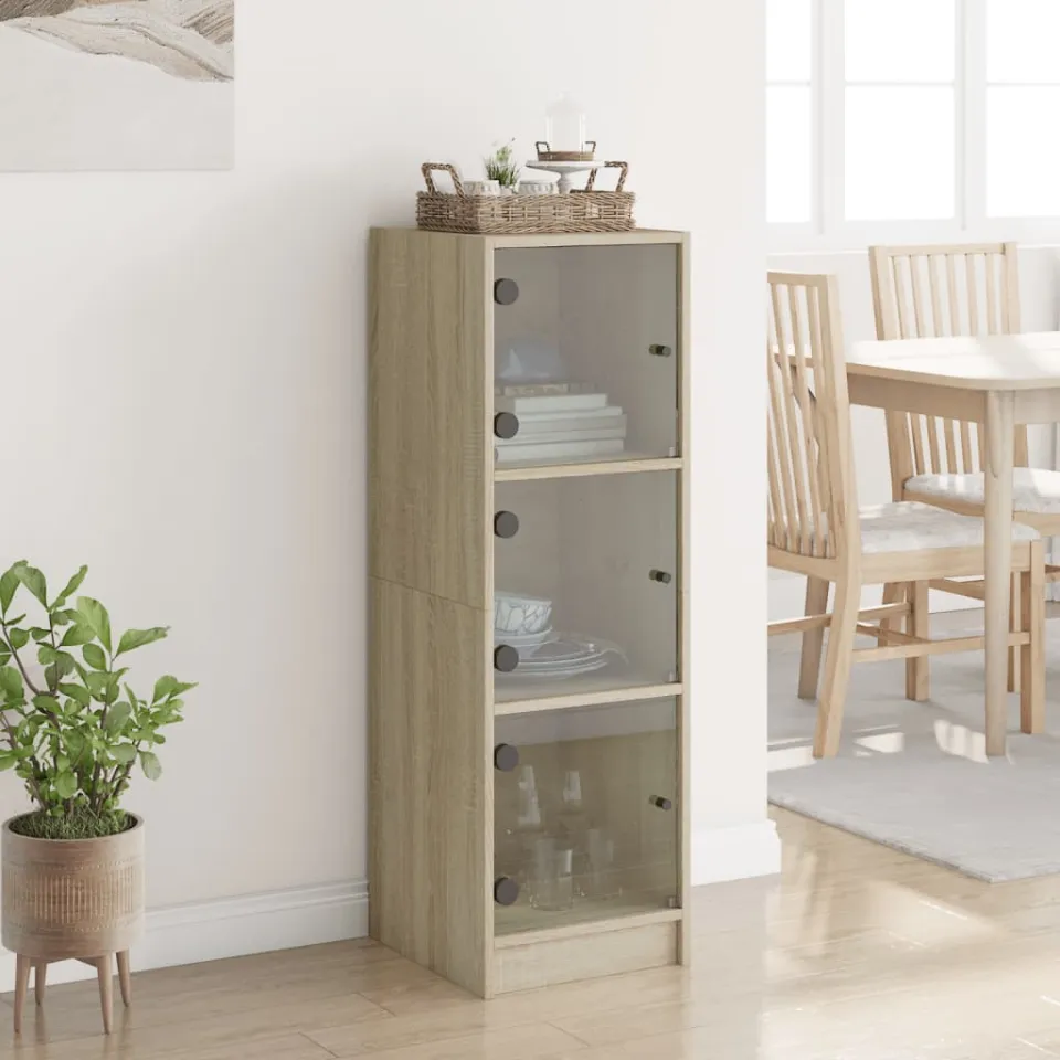 vidaXL Hoge kast met glazen deuren 35x37x109 cm sonoma eikenkleurig, foto 3