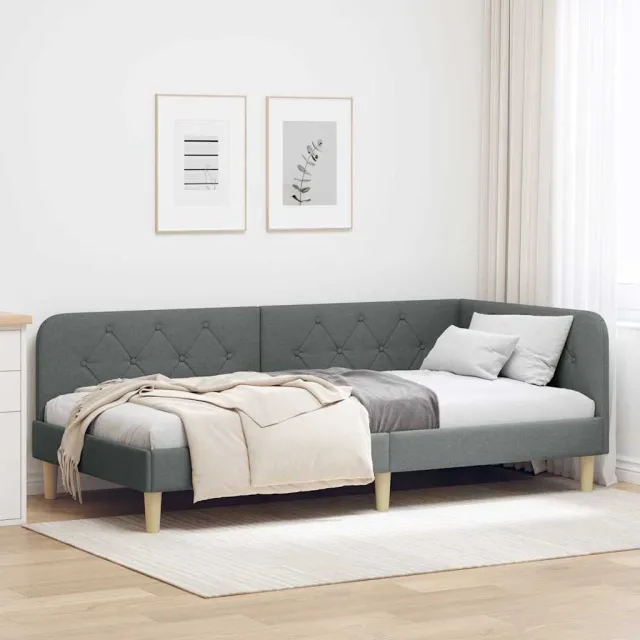 vidaXL Hoekbedframe Donkergrijs 90 x 190 cm Stof