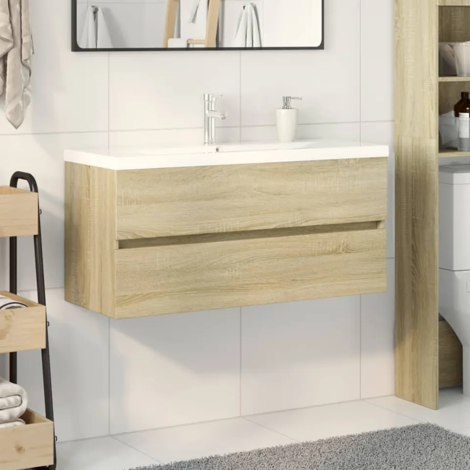 vidaXL 2-delige Badkamermeubelset keramiek en bewerkt hout bruin, foto 2