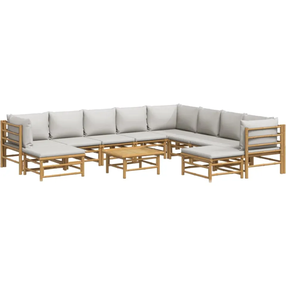 vidaXL 11-delige Loungeset met kussens bamboe lichtgrijs Bruin