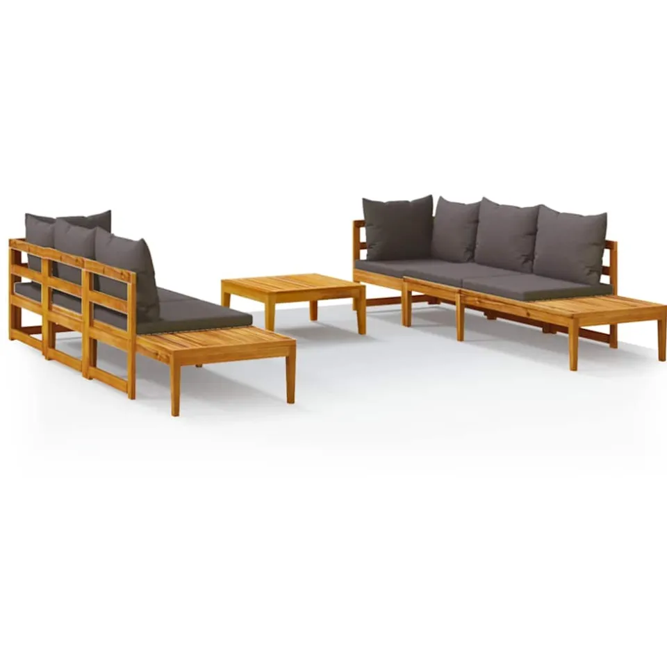 vidaXL 5-delige Loungeset met donkergrijze kussens acaciahout grijs, foto 3