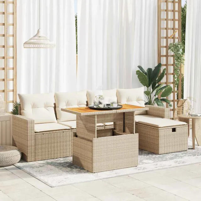 vidaXL 6-delige Loungeset met kussens poly rattan acacia beige, foto 2