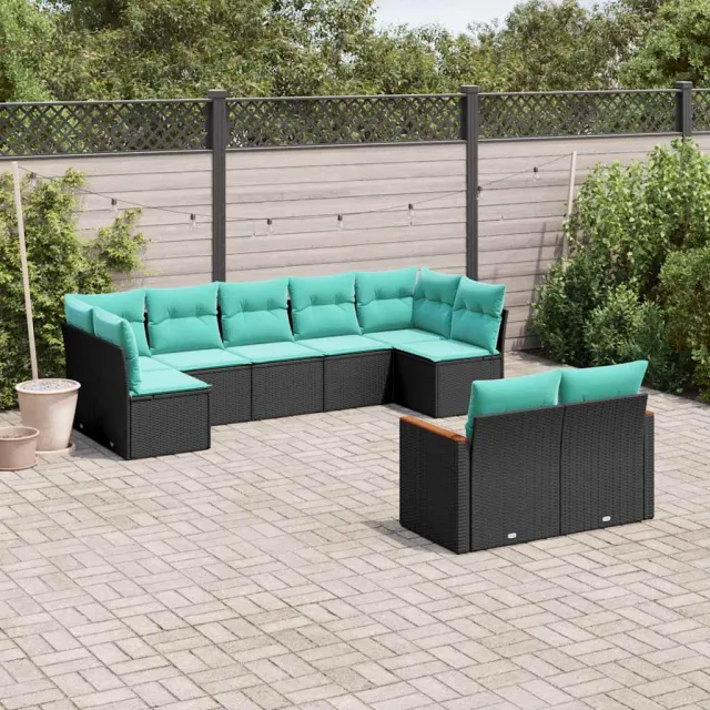 vidaXL 9-delige tuinbankset met kussens van zwart polyrotan, foto 2