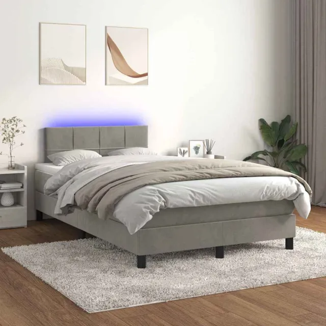 vidaXL Boxspring met matras en LED fluweel lichtgrijs 120x200 cm grijs