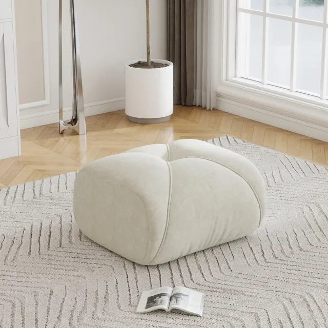OKWISH Voetenbankje – 78 x 76 x 45 Cm – Zachte Chenille Stof – Lichtbeige – Gestoffeerde Hocker Voor Woonkamer En Relaxhoek Light beige