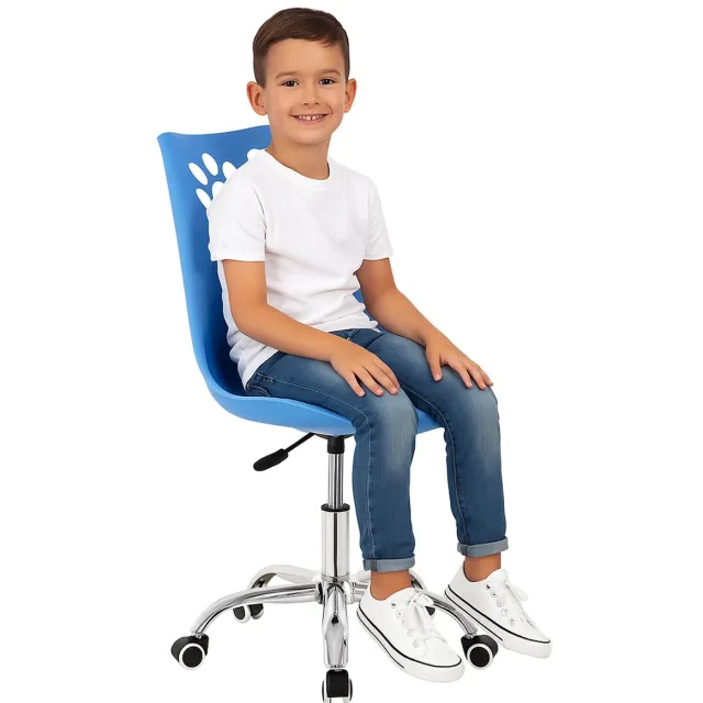 springos Kinder Bureaustoel - Draaibaar - Metalen Onderstel - Kunststof - Blauw - 120 kg