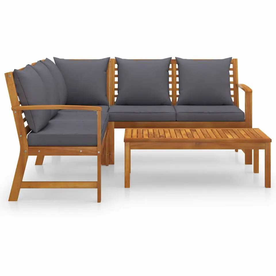 vidaXL 4-delige Loungeset met kussens massief acaciahout grijs