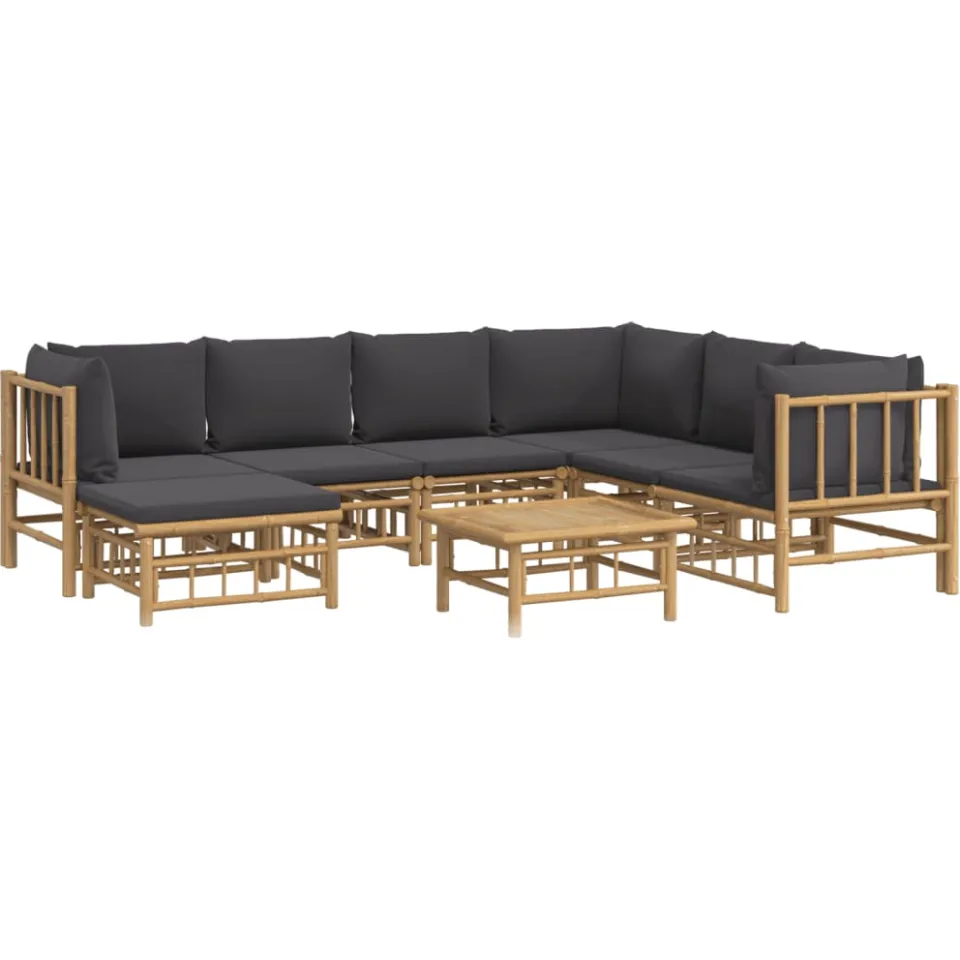 vidaXL 8-delige Loungeset met kussens bamboe donkergrijs Bruin