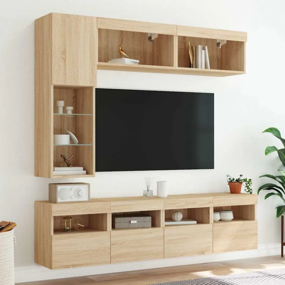 vidaXL 7-delige Tv-wandmeubelset met LED-verlichting sonoma eikenkleur, foto 3